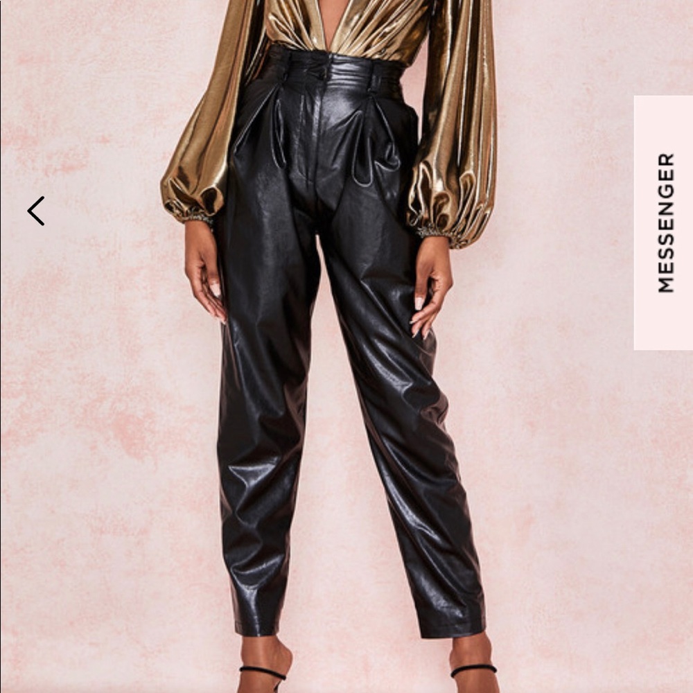 House of CB Black High-Waist Faux Leather Trousers